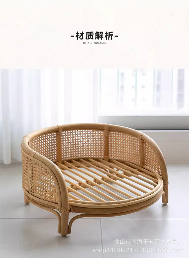 South East Asia Natural Indonesian True Rattan Teddy Nest Summer Cool Round Pomeranian Small Pet Cat Dog Kennel