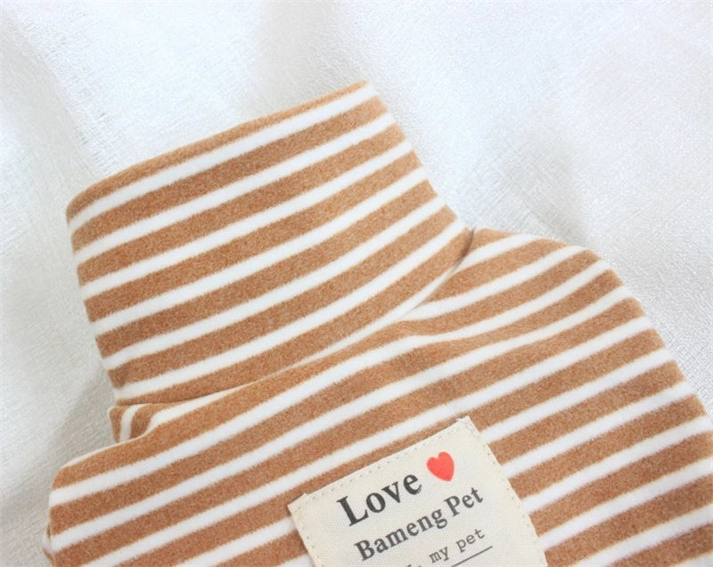 Coffee Strips Pet Dog Clothes for Chihuahua High Collar Autumn Warm Cat Sweatshirt Overalls Soft Velvet Cat Puppy Bottom T Shirt