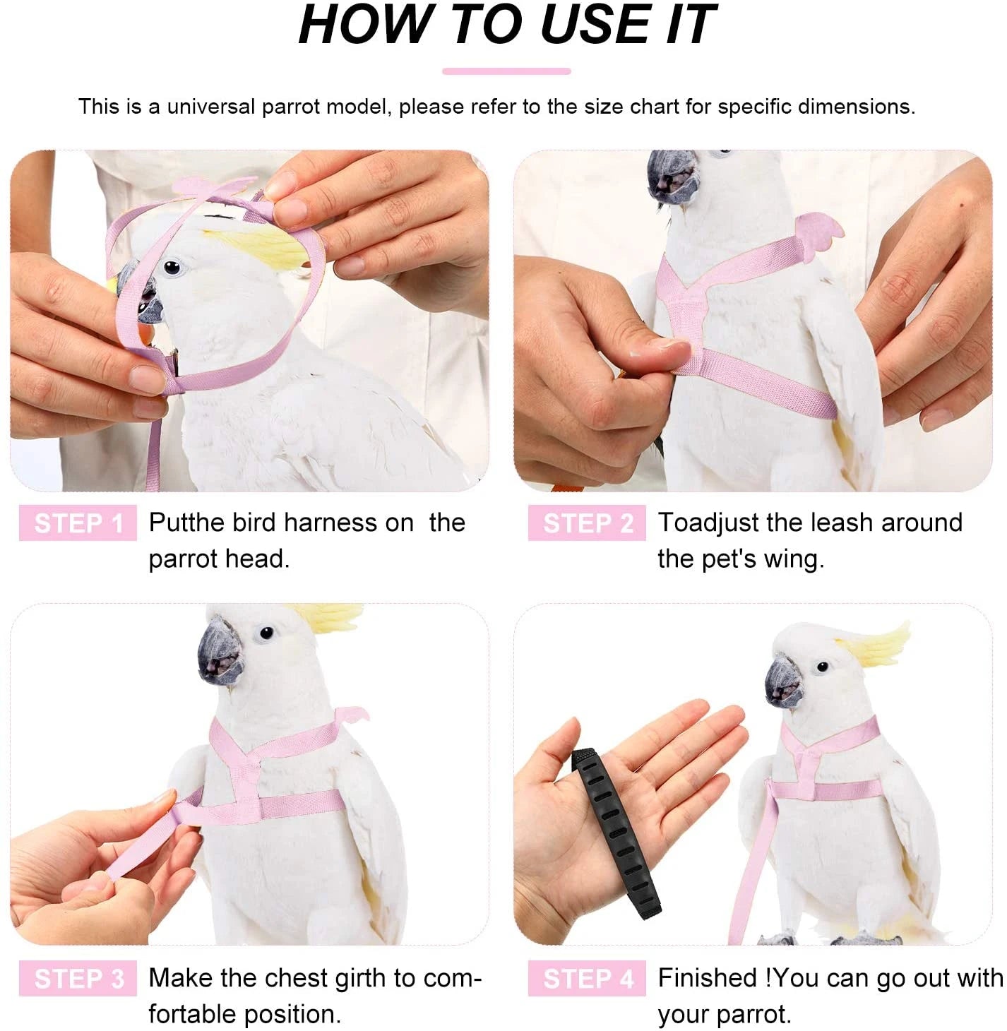 Pet Parrot Harness Adjustable Elastic Nylon Traction Rope Parrot Bird Flying Training Harness Leash Set for Small Medium Parrot