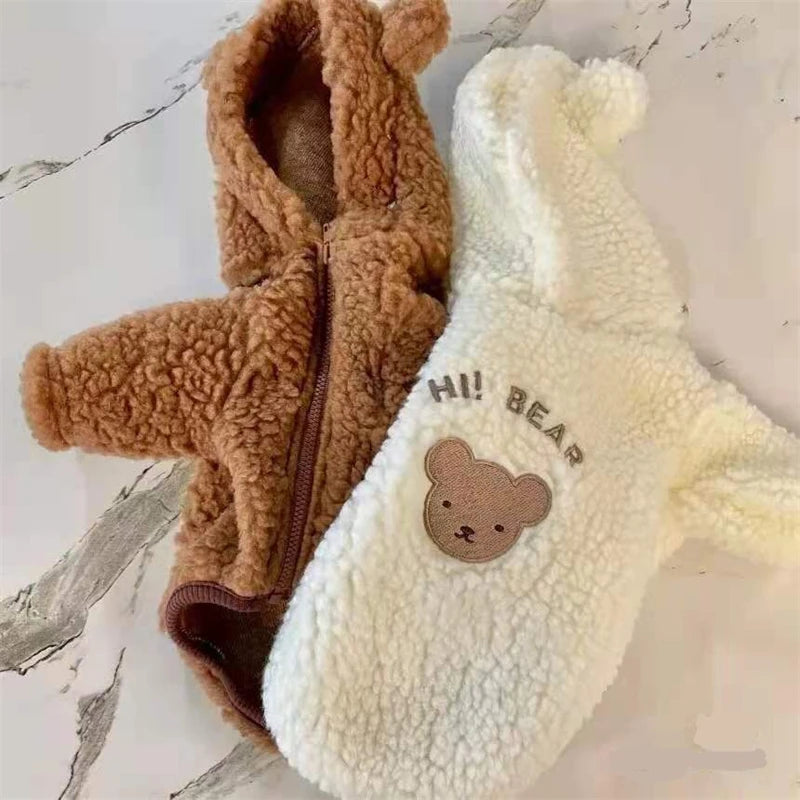 Super Warm Pet Winter Clothes Cosplay Costume Bear Shaped Outfits for Small Medium Puppy New Year Double Fleece Cat Clothing