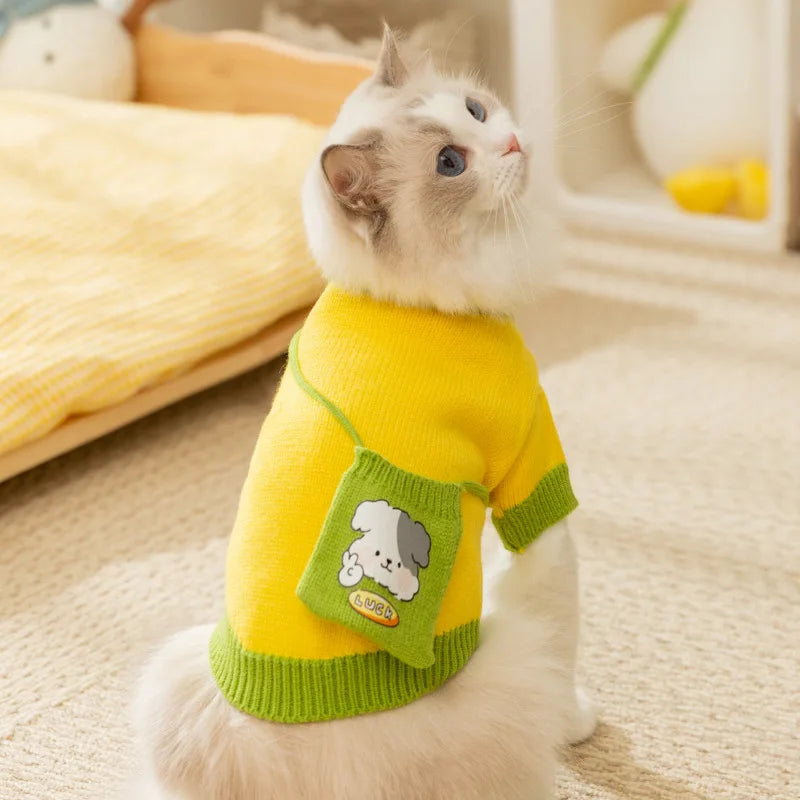 Sweater for Dog Cute Dog Clothes with Bag Autumn Winter Warm Costume Pet Cat Dog Knitted Coat Korean Bichon Chihuahua Clothing