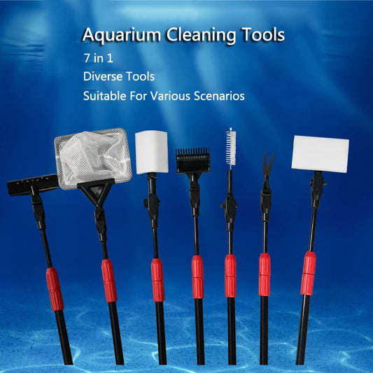 7in1 Aquarium Fish Tanks Cleaning Tools Kit Algae Tank Cleaner Set Aquarium Cleaner Fish Tank Net Scraper Sponge accessories