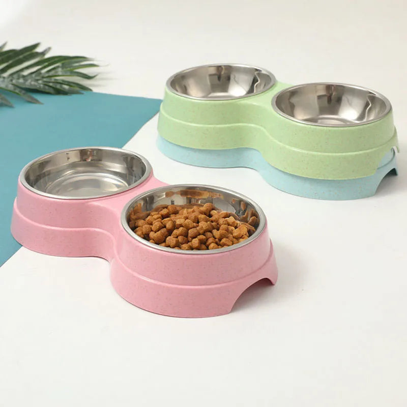 Pet Stainless Steel Bowls Double Puppy Dog Food and Water Bowls Set Cat Bowls Pet Feeder Dishes Dual Bowls for Small Dogs Cats