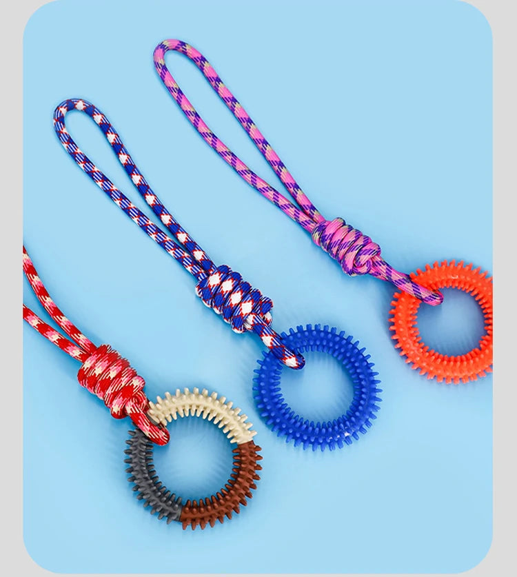 Interactive Training Dog Toys for Small Medium Dogs Rubber Spiked Ring with Rope Chewing Toys Dog Teeth Cleaning Pet Supplies