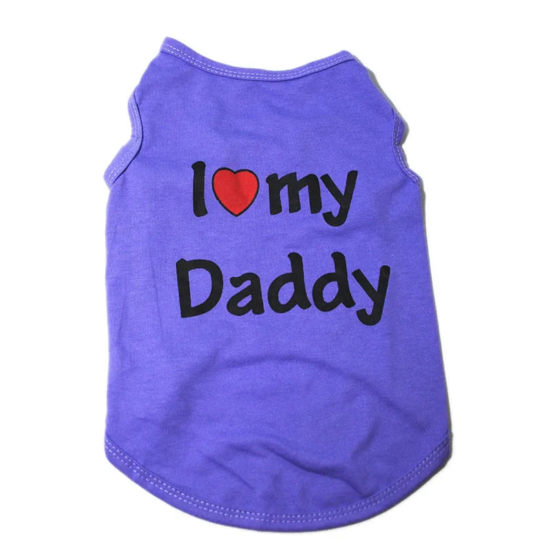 Small Dog Clothes Soft Cotton Puppy Shirt Classic Daddy Mommy Printed T-shirt Pet Vest Clothing for Cats Chihuahua Dog Apparel