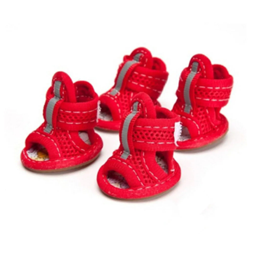 4pcs Small Size Dogs Mesh Sandals Breathable Summer Dog Shoes Safety Reflective Anti-Slip Sneakers for Puppy Teddy Pet Supplies
