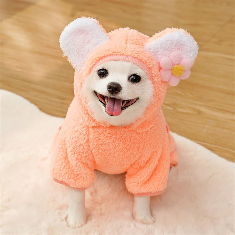 Soft Flannel Pet Dog Clothes Light Blue Solid Flower Winter Overalls for Cats New Year Cosplay Chihuahua Coat Kitten Sweatshirts