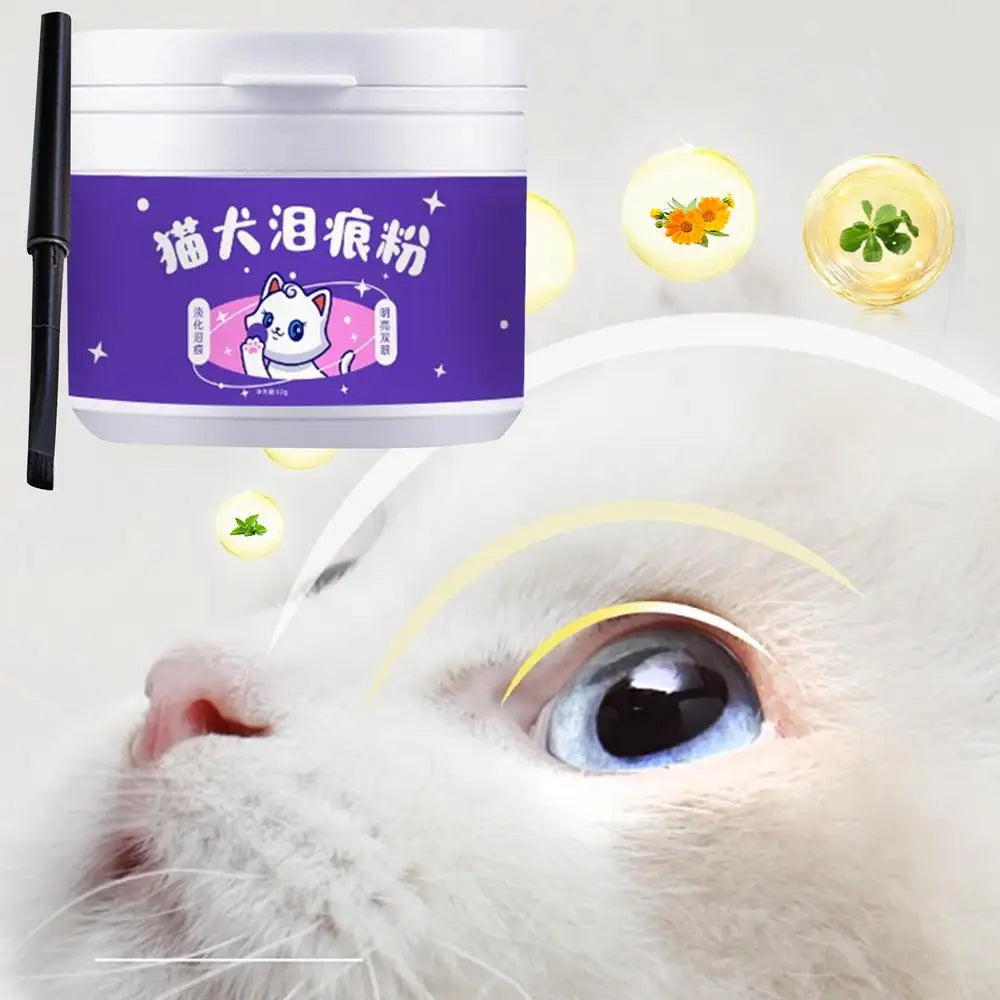 60g Pet Tear Stain Remover Powder Dogs Cats Eye Cleaner Tear Stain Powder With Brush Pet Eye Risen Natural Safe Dog Eye Wash