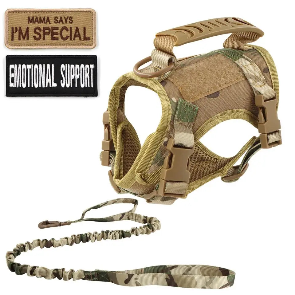 Tactical Small Dog Cat Harness Leash with Patches Working Training Puppy Straps with Handle Soft Mesh Adjustable Pet K9 Vest