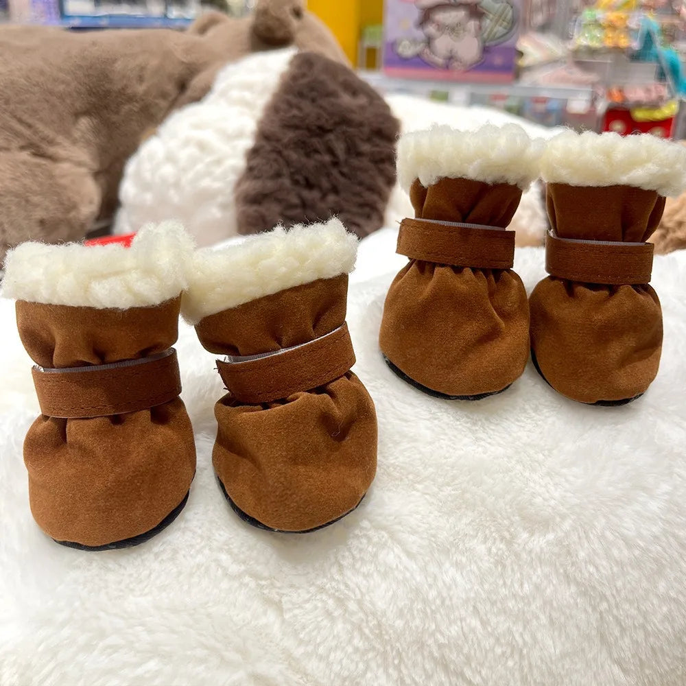 Solid Chamois Velvet Dog Socks Winter Outdoor Walking Chihuahua Non Slip Shoes for Puppy Soft Warm Accessories Feet Protector