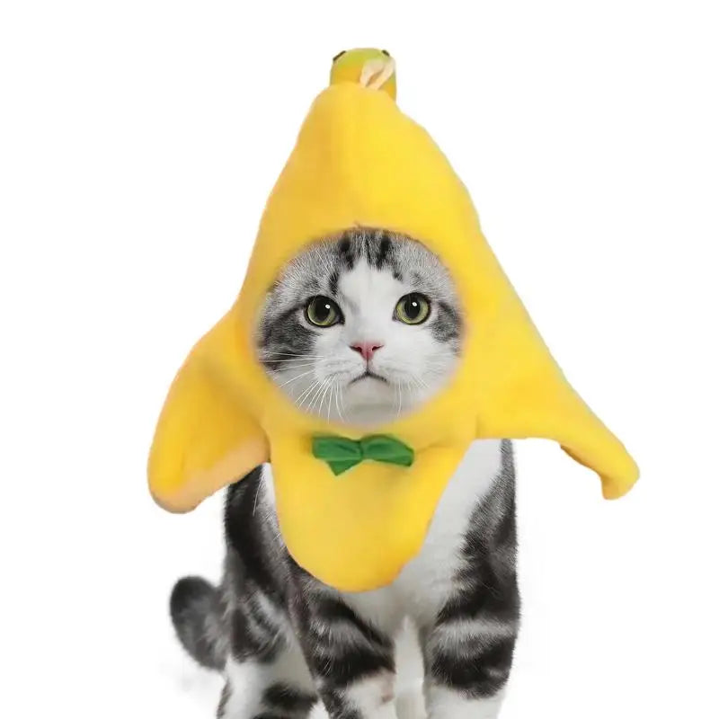 Cat Costume Banana Hat Adorable Pet Headwear Hood Cat Caps Funny Cosplay Prop Halloween Apparel for Small Dogs Kitten Cats