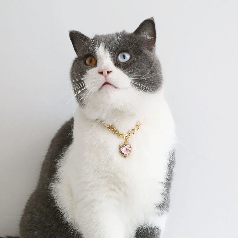 Cat Collar Dog Princess Love Cat Necklace Handmade Birthday Party Necklace Cat Accessories Pet Puppy Crystal Diamond Pendant