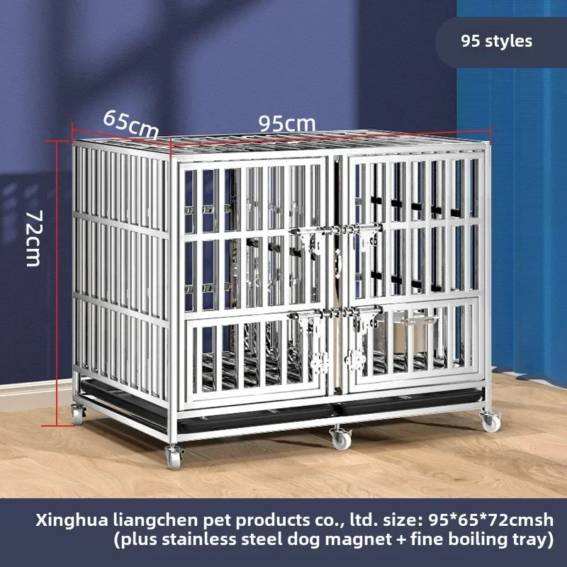 Stainless steel dog cage with partition mother and child cage square tube double cage large pet golden retriever ken