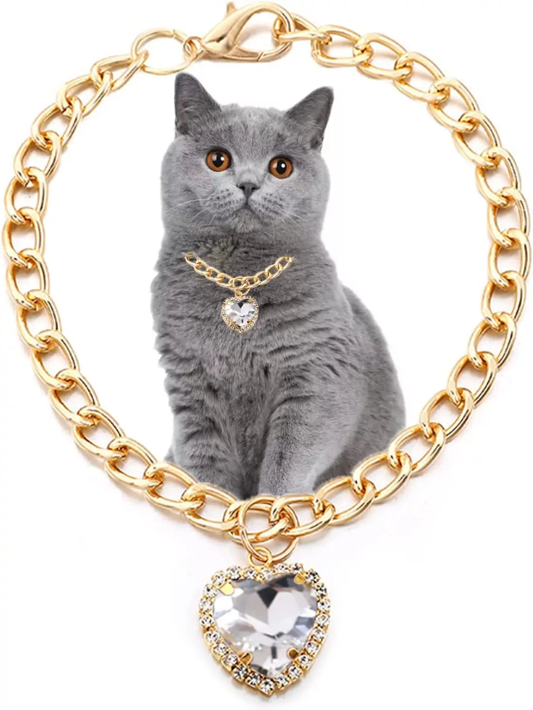 Luxury Dog Cat Necklace Jewelry with Heart Diamond Pendant Design Gold Chain Collar Pet Wedding Birthday Costume Accessories