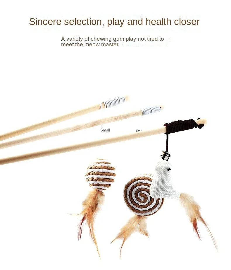 1PC Teaser Feather Toys Kitten Funny Colorful Rod Cat Wand Toys Wood Pet Cat Toys Interactive Stick Pet Cat Supplies