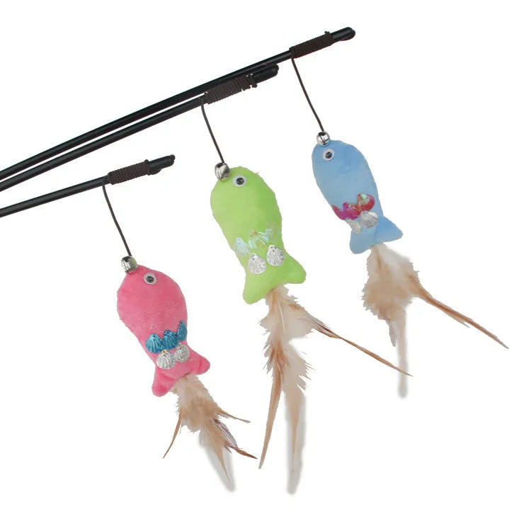 Cat Toy Cat Teaser Sticks Sequin Fish Feather Tail Funny Cat Stick Cat Cat Toy Catnip Doll Pet Supplies