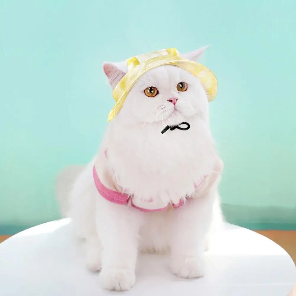 Dog And Cat Sun Hat Anti-strangle Hat Anti-fall Exposed Ears Adjustable Rope Buckle Bucket Hat Pet Supplies Colorful Large Size