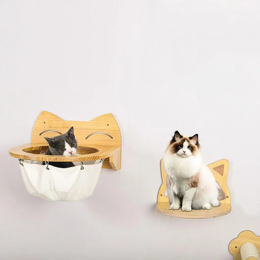 Cat Hammock Cat Shelves Tree Tower Ladder Wooden Furniture for Kitten Saving-space Cats Pet Products Cat Climbing Wall