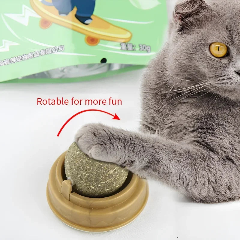 Natural Catnip Cats Wall Stick-on Ball Toy Scratchers Treats Healthy Natural Removes Balls to Promote Digestion Cat Grass Snack