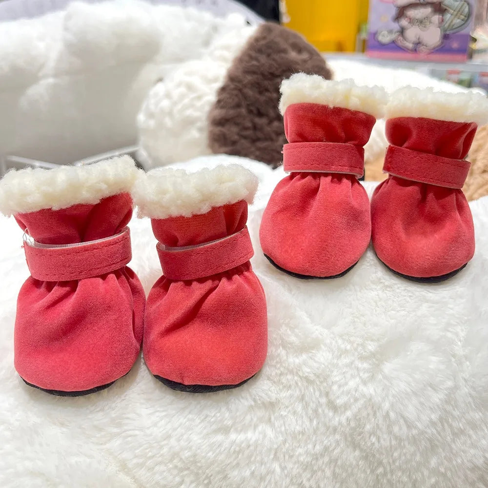 Solid Chamois Velvet Dog Socks Winter Outdoor Walking Chihuahua Non Slip Shoes for Puppy Soft Warm Accessories Feet Protector