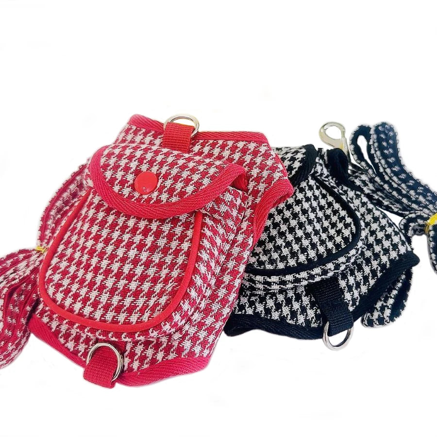 Dog Harness with Backpack andLeashes Set, Luxury Brand Designer Pet Self Carrier Pet Harness Backpack for Small Medium Dogs