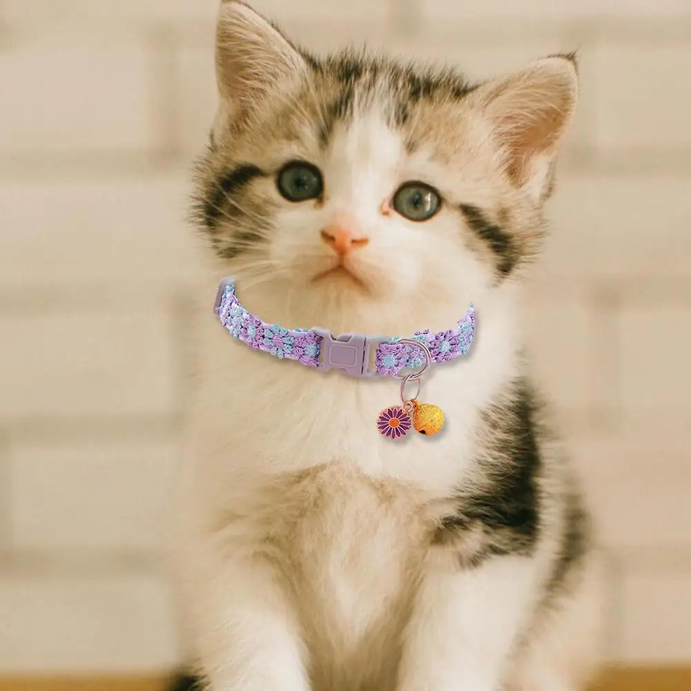 Pet Collar Adjustable Colorful Lace Flower Cat Collar Cute Product Kitten Cat Necklace Pet Dog Puppy Collar Bell Accessory O3N2