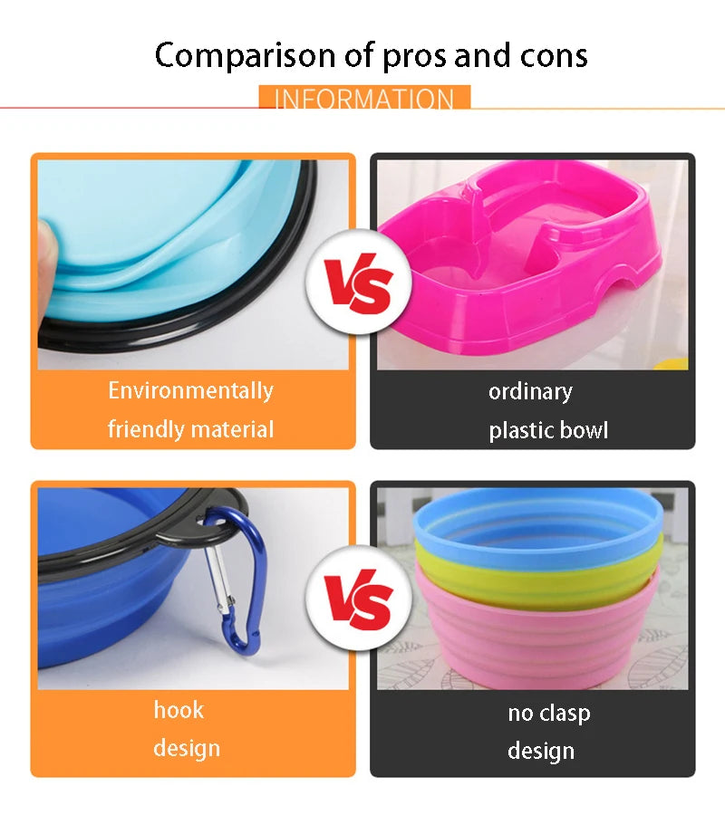 350/1000ml Large Collapsible Dog Pet Folding Silicone Bowl Outdoor Travel Portable Puppy Food Container Feeder Dish Bowl