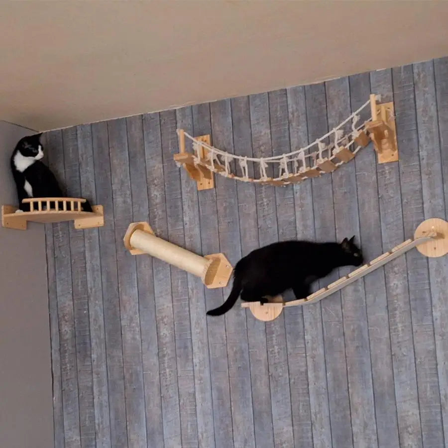 1PC Wall Mounted Climbing Shelf Cat Bridge Cat Hammock and Scratching Post or Wood Stairway for Kitten Indoor Playing and Rest