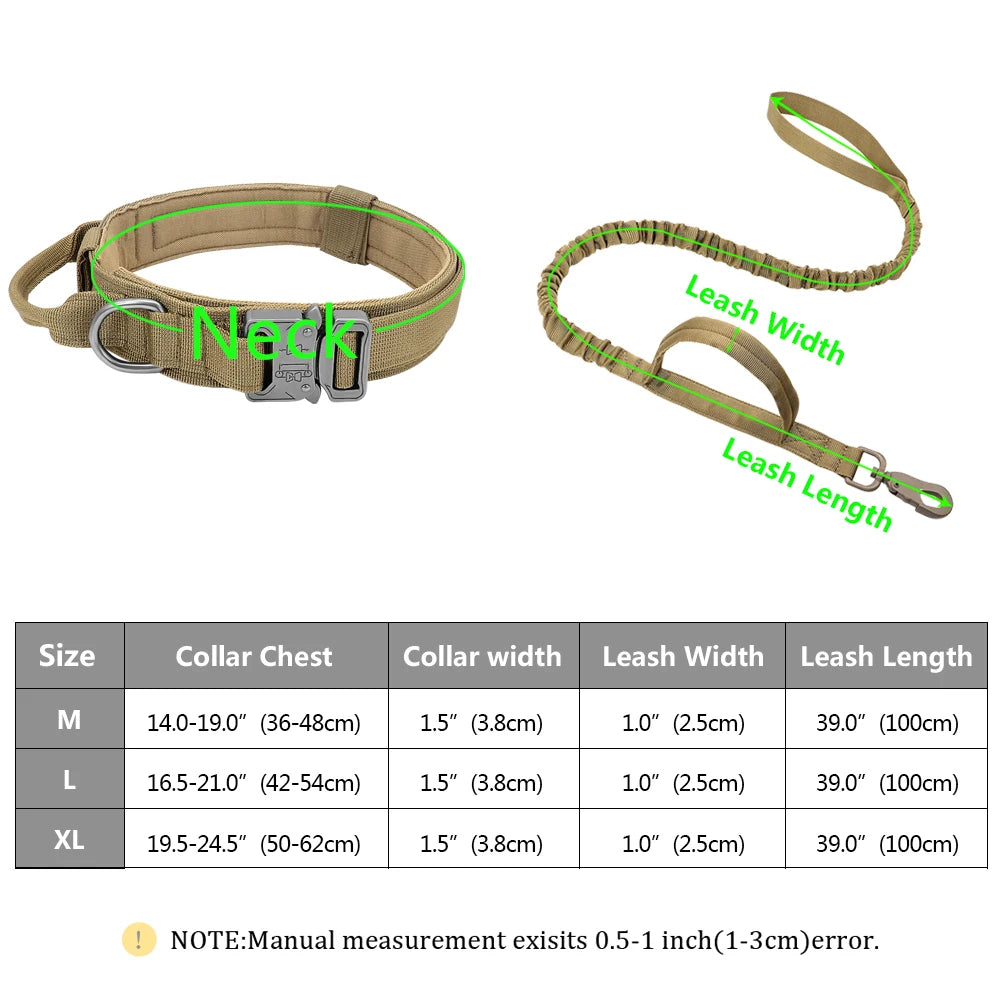Durable Tactical Dog Collar Military Bungee Leash Set Nylon Walking Training Pet Collar for Medium Large Dogs German Shepard