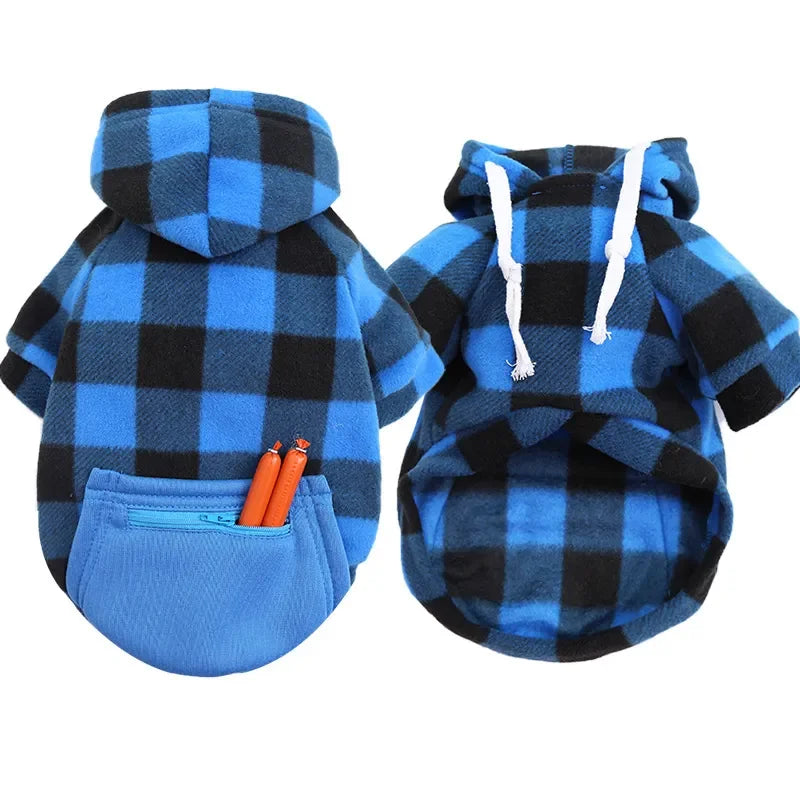Plaid Dog Hoodie Pet Dog Clothes Sweaters With Hat And Pocket Design Autumn Winter Windproof Dog Clothing For Small Medium Dog