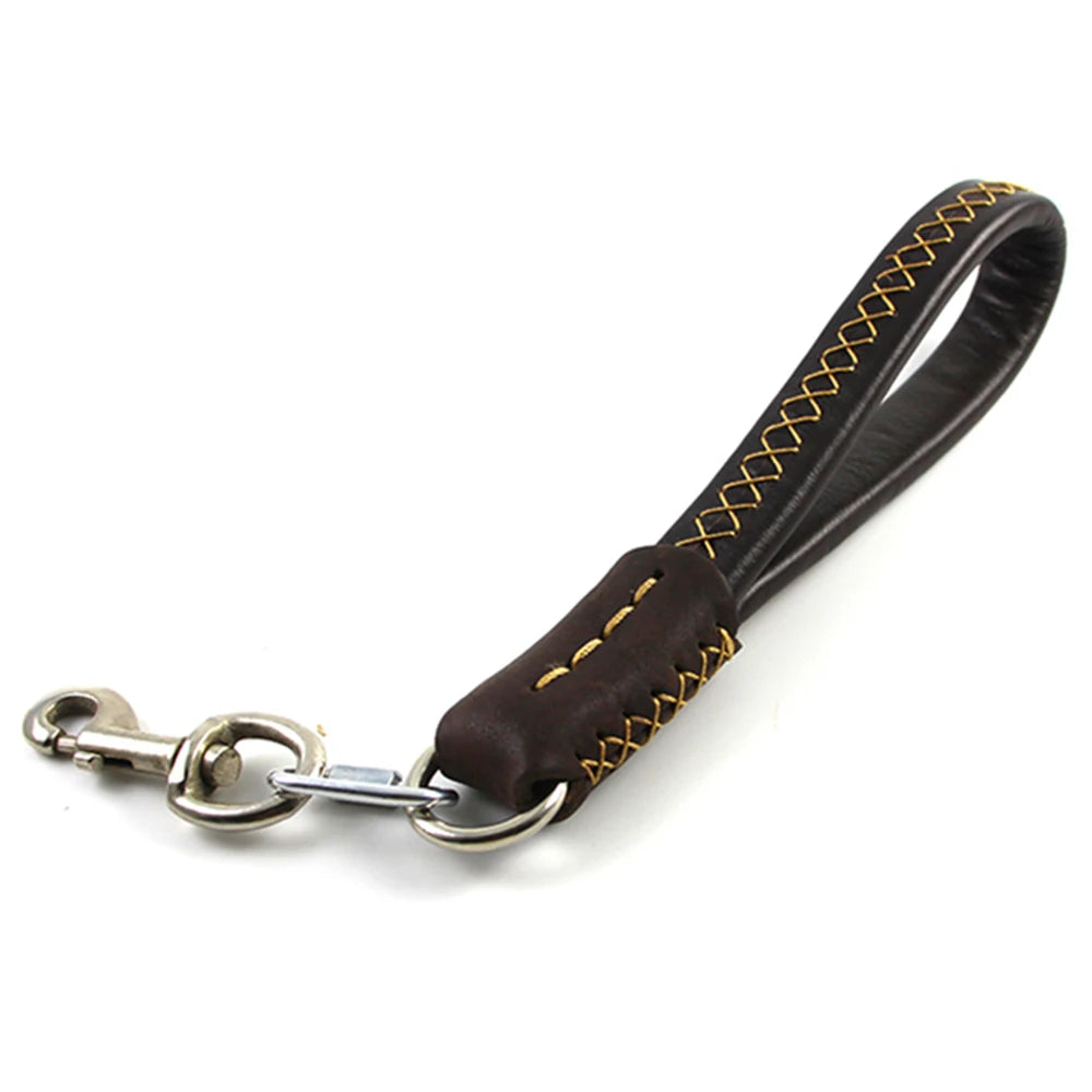 Dog Short Leash Lead Traffic Padded Handle Heavy Duty Real Leather Dog Lead for Training Control Puppy Small Medium Large Dogs