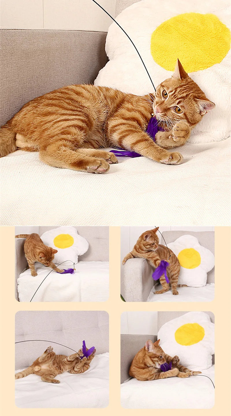 Suction Cup Cat Teaser Stick Bite Resistant Feather Bell Interactive Toys for Cats Replacement Head Kitten Energy Pet Supplies