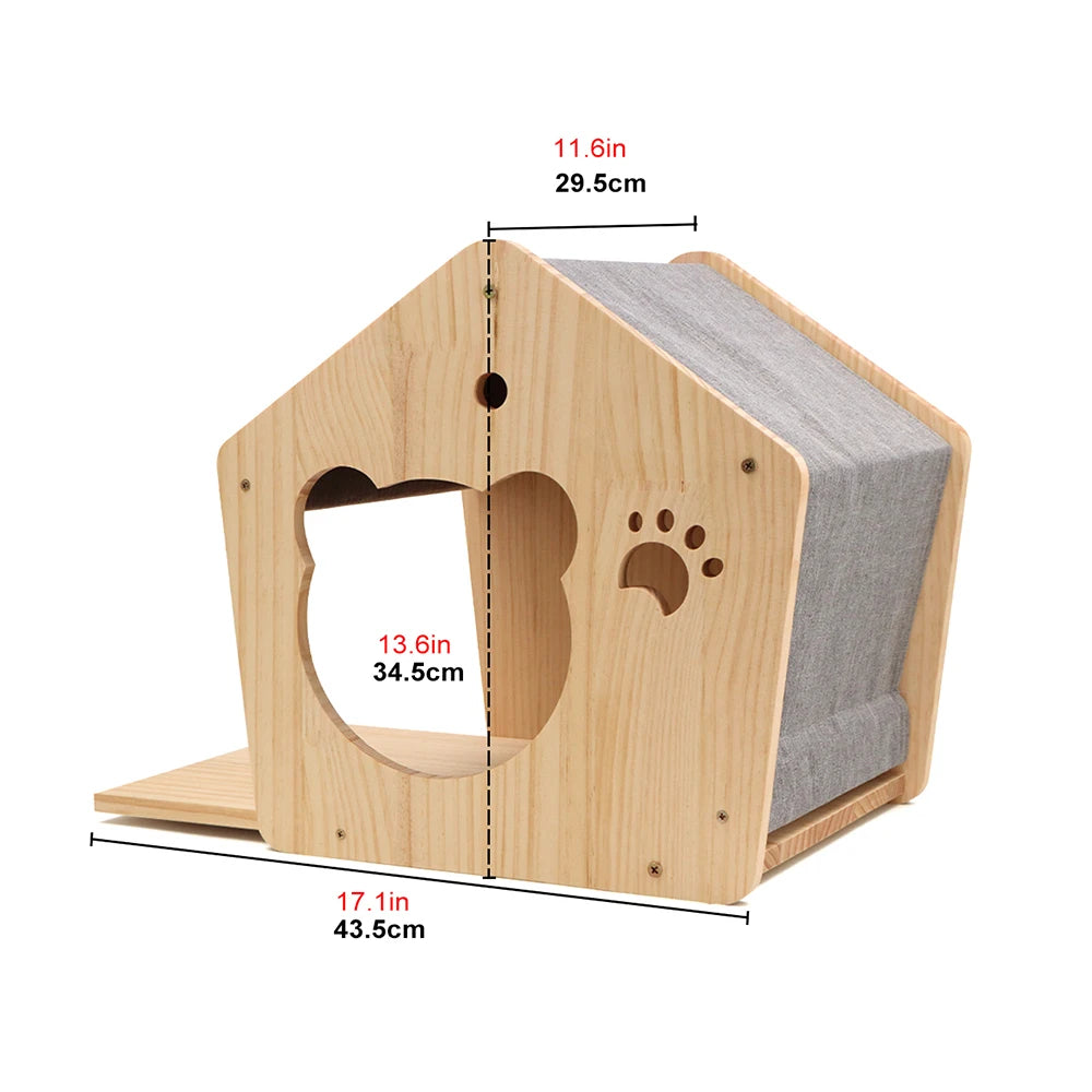 Cat Wall Mounted Wooden Climbing Shelves Cat House and Hammock for Platform and Ladder Turning Channel for Cat Indoor Furniture