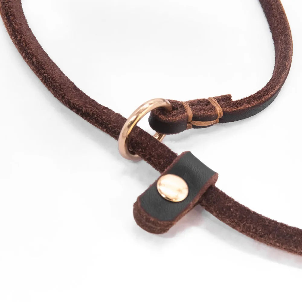 Soft Slim Genuine Leather Dog Slip Lead Control Leash for Small Dogs No Pull Pet Puppy Training Choke Collar P Chain Slip Leash