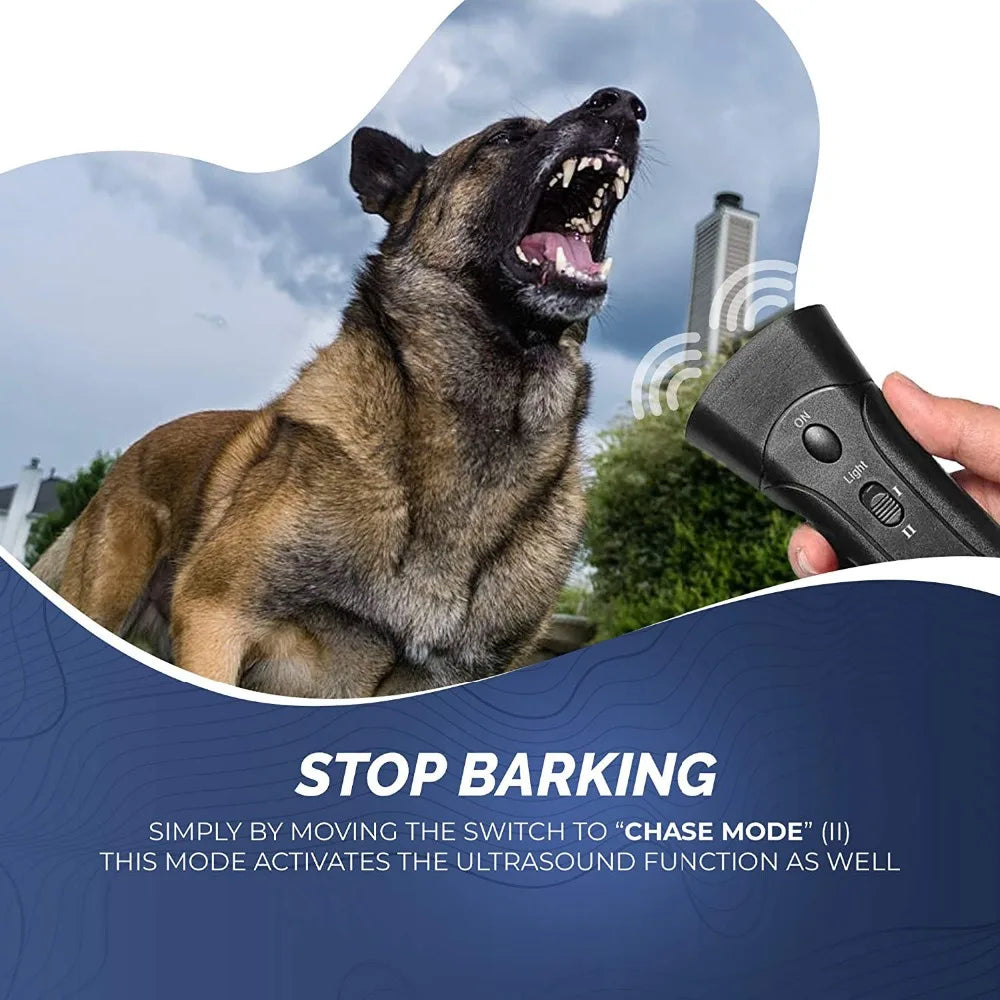 3 in 1 Dog Anti Barking Device Ultrasonic Dog Repeller Stop Bark Deterrents Pet Control Training Supplies with LED Flashlight