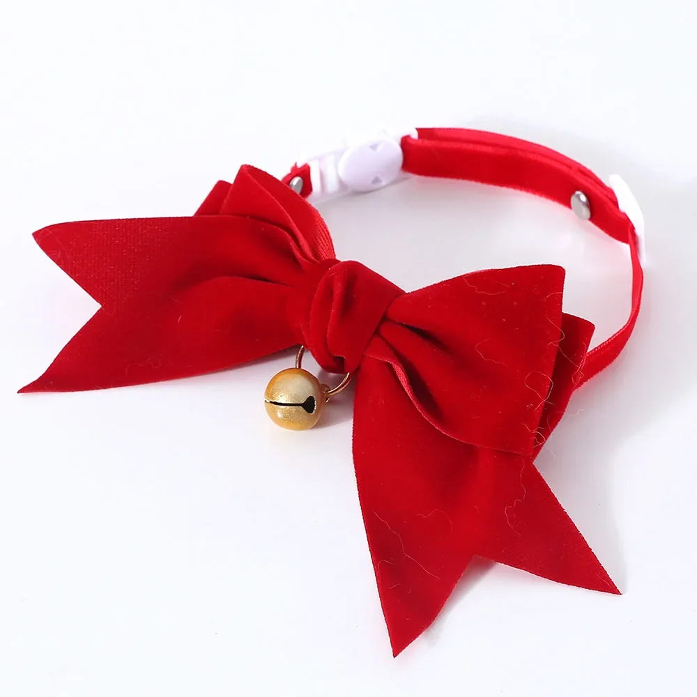 Soft Velvet Cat Collar Breakaway Puppy Kitten Collar Red Pink Bow Small Dog Collar Adjustable Safety Buckle Cat Bow Pet Supplies