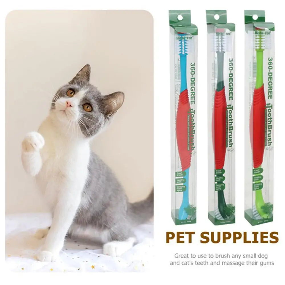 Double Head Pet Toothbrush Cat Dog Pet Cleaning Toothbrush Safe Food Grade Material Non-irritating Soft Hair Maintain Pet Oral H