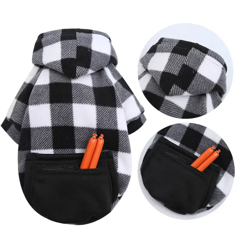 Plaid Dog Hoodie Pet Dog Clothes Sweaters With Hat And Pocket Design Autumn Winter Windproof Dog Clothing For Small Medium Dog