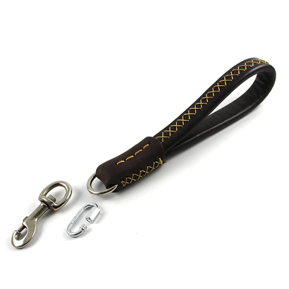 Dog Short Leash Lead Traffic Padded Handle Heavy Duty Real Leather Dog Lead for Training Control Puppy Small Medium Large Dogs