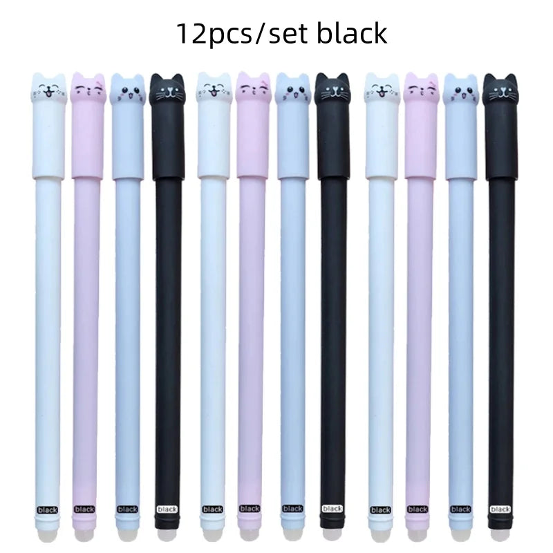 4/8/12pcs Creative Cat Erasable Gel Pens Set 0.5mm Washable Handle Magical Blue/Black Ink Erasable Refills Rod Writing Stationer