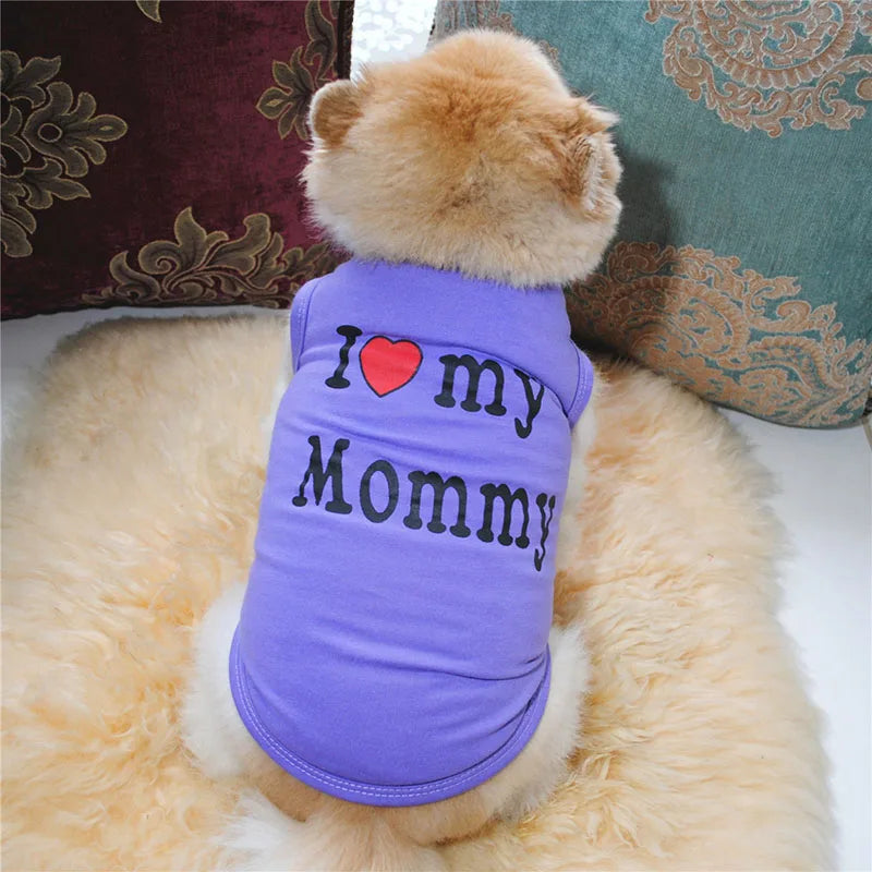 Small Dog Clothes Soft Cotton Puppy Shirt Classic Daddy Mommy Printed T-shirt Pet Vest Clothing for Cats Chihuahua Dog Apparel