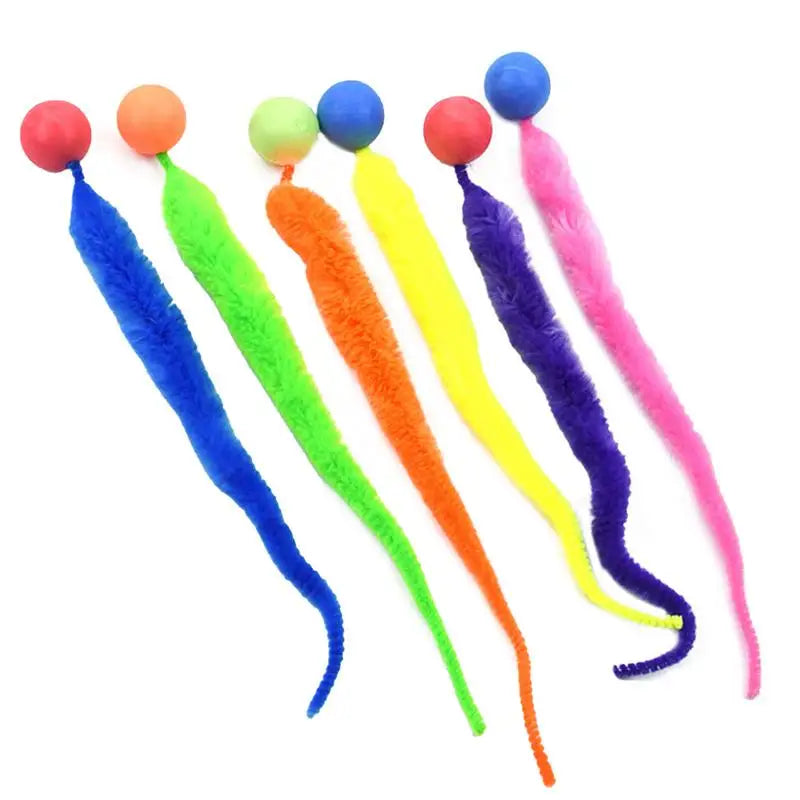 6pcs/set Cat Ball Toy Cat Tail Toy Cat Interactive Ball Creative Fuzzy Toys Bouncy Tails Cat Toy Cat Chaser Toy Kitten Playing