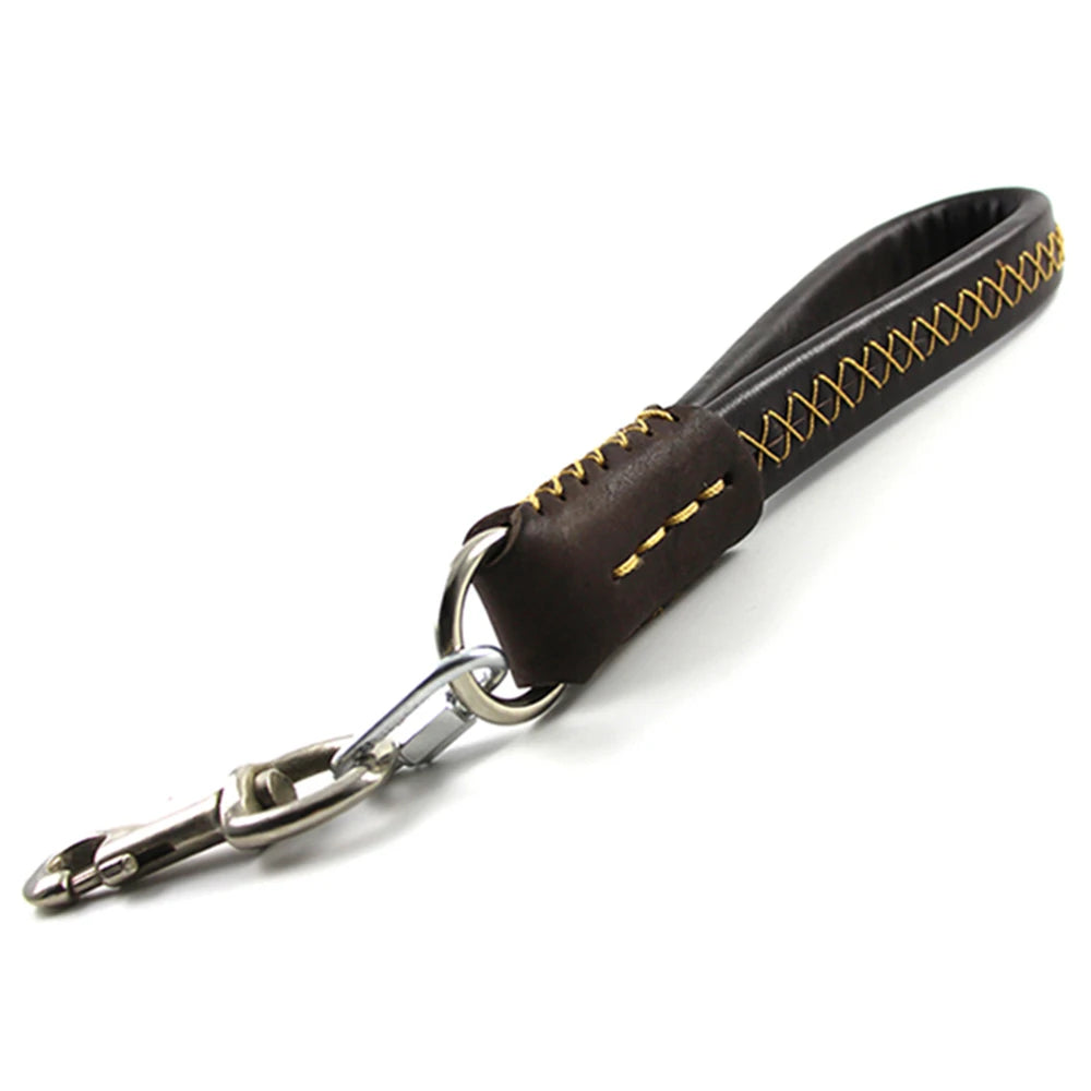 Dog Short Leash Lead Traffic Padded Handle Heavy Duty Real Leather Dog Lead for Training Control Puppy Small Medium Large Dogs