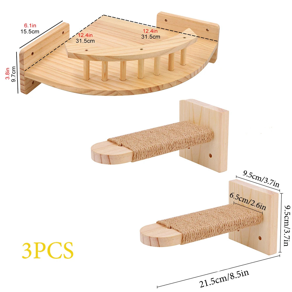 Cat Bridge Wall Mounted Wooden Furniture Scratcher Kitty Beds Perches Stable Cats Wall Shelves For Sleeping Playing Climbing