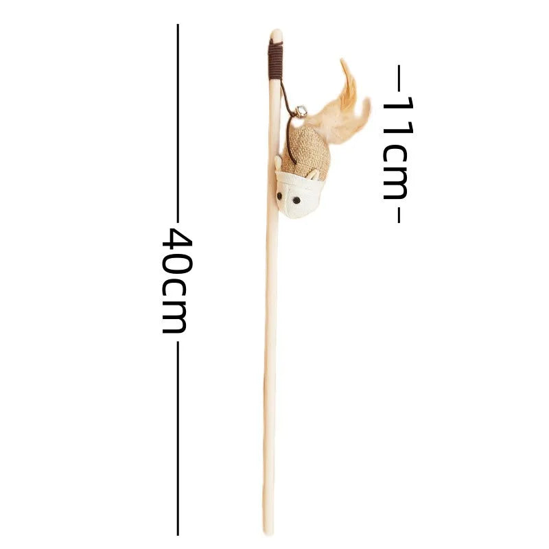 Cat Toy Cat Teaser Sticks Wooden Pole Tease Cat Stick Mouse Bell Tease Cat Stick Cat Self Hi Interactive Cat Toy