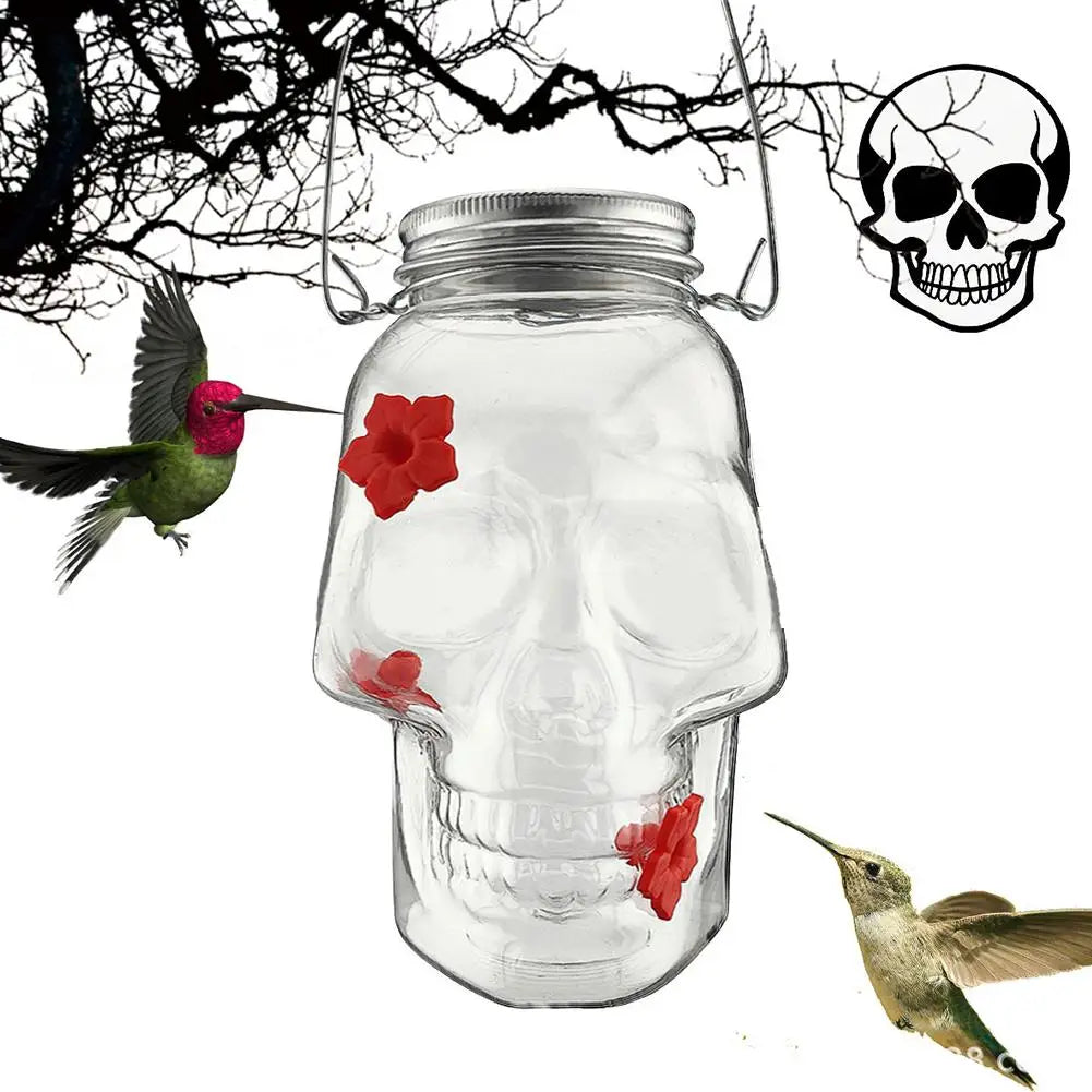 PET 14.8x11x9.5cm Skull Bird Feeder Halloween Garden Suspended Bird Feeder Three Water Dispenser Hummingbird Hole X2J5