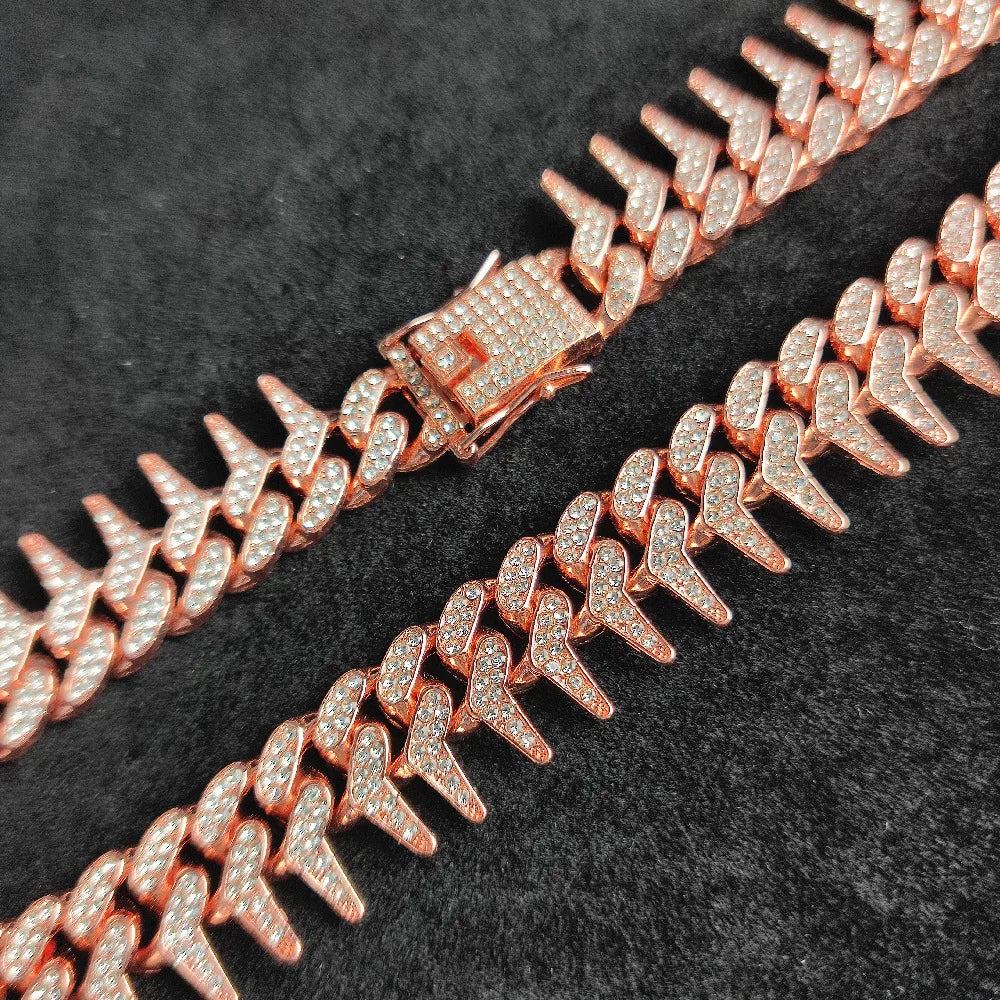 13mm Bling Diamond Chain Dog Cat Collar with Spiked Rivet Design, Luxury Gold Cuban Link Dog Collar for Small Medium Large Dogs