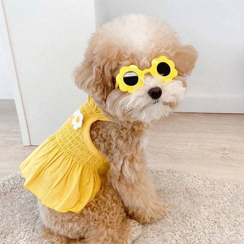 Sweet Summer Fancy Dresses for Cats Daisy Patchwork Vest Skirt Small Medium Pet Dog Clothing Lightweight French Bulldog Overalls