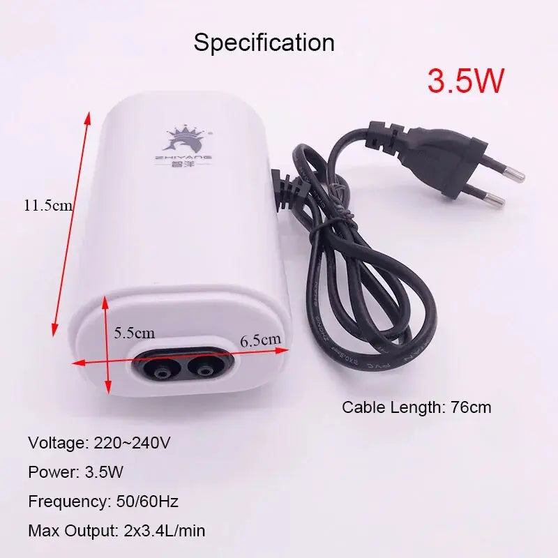 220V 3.5W 8W 12W Aquarium Air Pump Fish Tank Mini Air Compressor Oxygen Pump Aquarium Fish Tank Accessories Two Outputs Silent