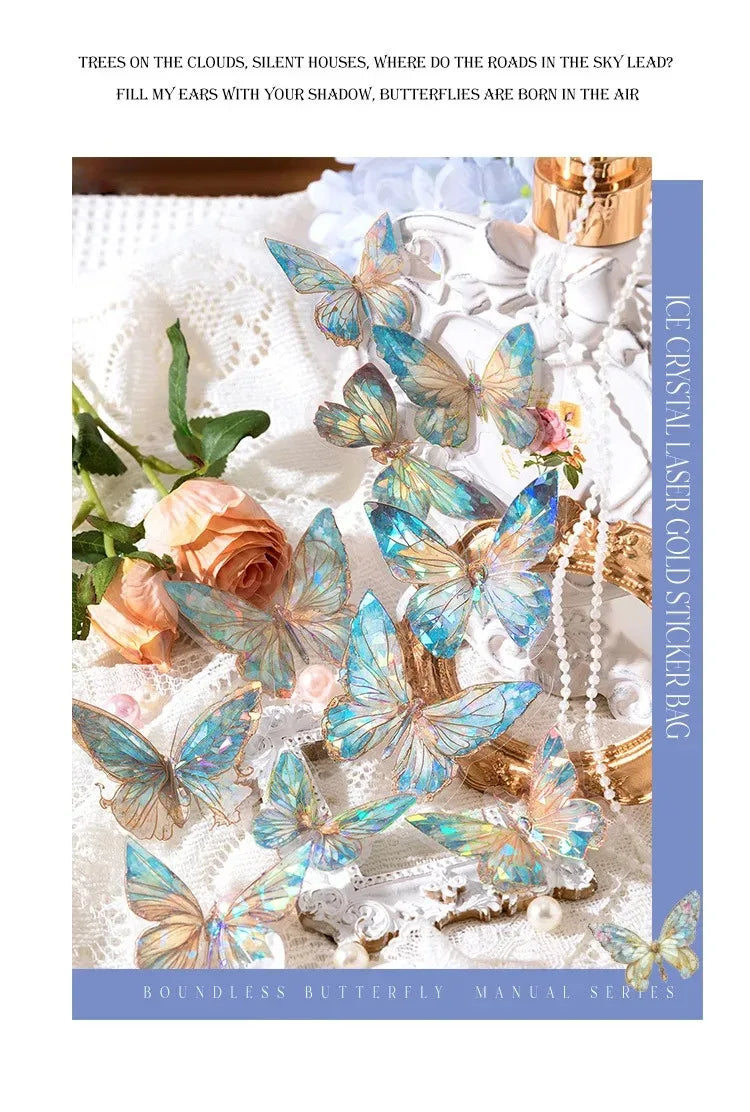 5Style 20pcs/pack INS Butterfly PET Sticker Pack Ice Crystal Laser Gold DIY Handbook Decoration 3D Scrapbook